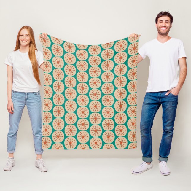 Atomdots Mitte Jahrhundert Moderne orange Beige Aq Fleecedecke (Beispiel)