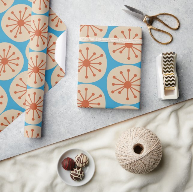 Atomdots Retro Mitte Jahrhundert Modernes Muster Geschenkpapier (Kunsthandwerk)