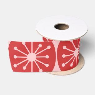 Atomdots Retro Mitte Jahrhundert rosa und rotes Mu Satinband