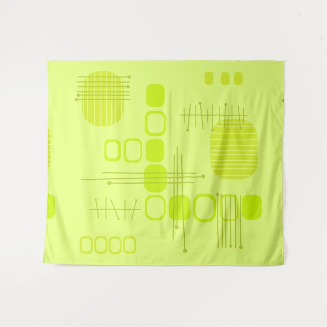 Atome Abstrakte Barkcloth-Chartreuse Wandteppich (Vorderseite (Horizontal))
