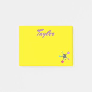Atome auf gelbem Hintergrund Post-it Klebezettel