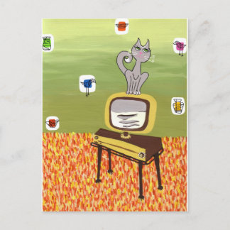 Atomfernsehen und Coole Katze Postkarte