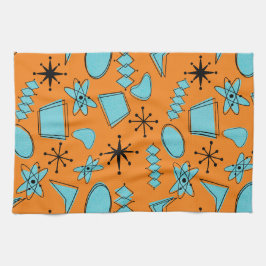 Atomförmige MCM-Formen Türkis auf Orange Geschirrtuch