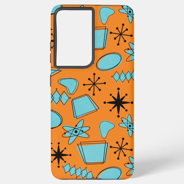 Atomförmige MCM-Formen Türkis auf Orange Samsung Galaxy Hülle (Rückseite)