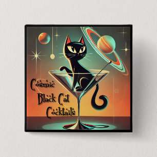 Atomfuturistic Space Age Black Cat Martini Button