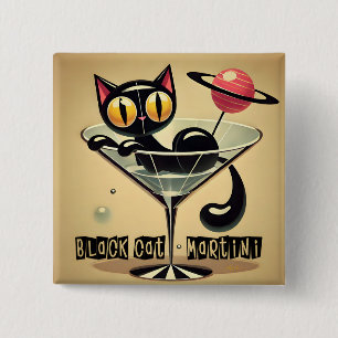 Atomfuturistic Space Age Black Cat Martini Button