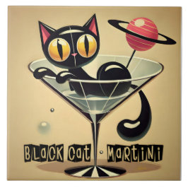 Atomfuturistic Space Age Black Cat Martini Fliese