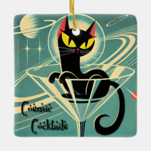 Atomfuturistic Space Age Black Cat Martini Keramikornament