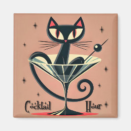 Atomfuturistic Space Age Black Cat Martini Magnet