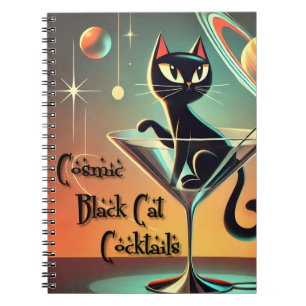 Atomfuturistic Space Age Black Cat Martini Notizblock