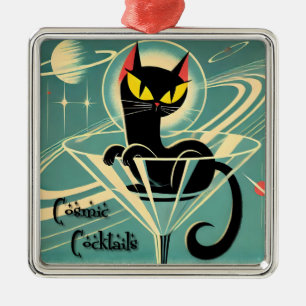 Atomfuturistic Space Age Black Cat Martini Ornament Aus Metall