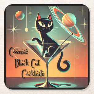 Atomfuturistic Space Age Black Cat Martini Rechteckiger Pappuntersetzer