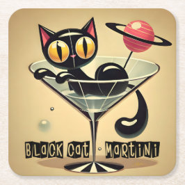 Atomfuturistic Space Age Black Cat Martini Rechteckiger Pappuntersetzer