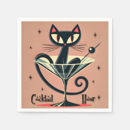 Atomfuturistic Space Age Black Cat Martini Serviette