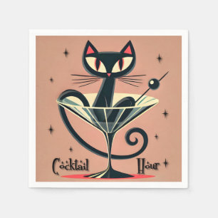 Atomfuturistic Space Age Black Cat Martini Serviette