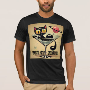 Atomfuturistic Space Age Black Cat Martini T-Shirt