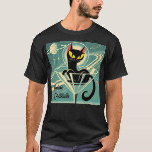 Atomfuturistic Space Age Black Cat Martini T-Shirt