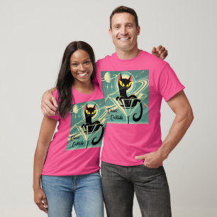 Atomfuturistic Space Age Black Cat Martini T-Shirt
