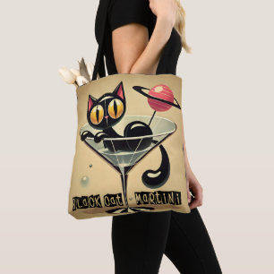 Atomfuturistic Space Age Black Cat Martini Tasche