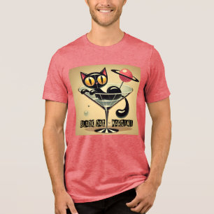 Atomfuturistic Space Age Black Cat Martini Tri-Blend Shirt
