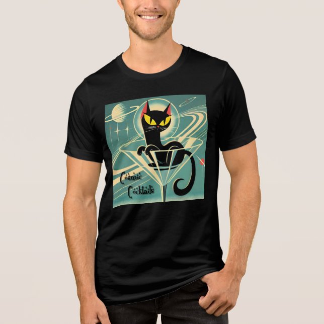 Atomfuturistic Space Age Black Cat Martini Tri-Blend Shirt (Vorderseite)