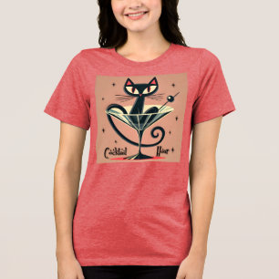 Atomfuturistic Space Age Black Cat Martini Tri-Blend Shirt