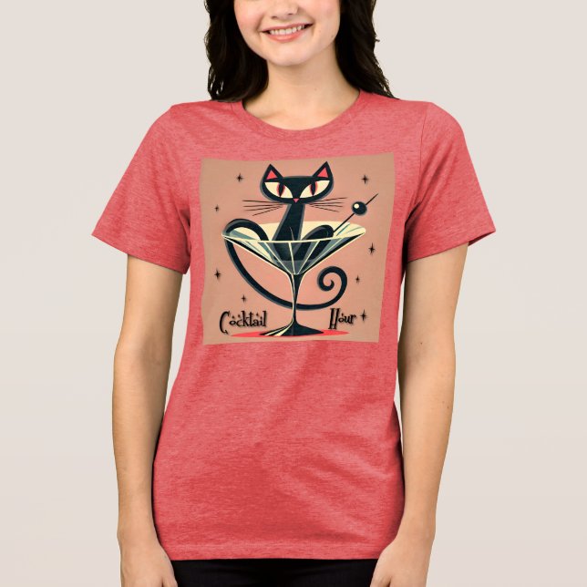Atomfuturistic Space Age Black Cat Martini Tri-Blend Shirt (Vorderseite)