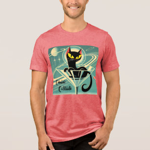 Atomfuturistic Space Age Black Cat Martini Tri-Blend Shirt
