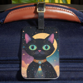 Atomfuturistische, kosmische schwarze Katze im Mon Gepäckanhänger
