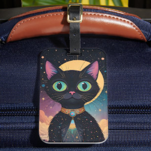 Atomfuturistische, kosmische schwarze Katze im Mon Gepäckanhänger