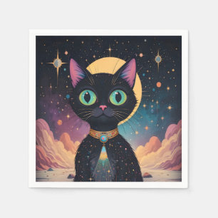 Atomfuturistische, kosmische schwarze Katze im Mon Serviette