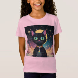 Atomfuturistische, kosmische schwarze Katze im Mon T-Shirt