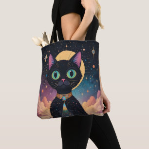Atomfuturistische, kosmische schwarze Katze im Mon Tasche