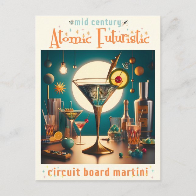Atomfuturistische Schalttafel Martini Postkarte (Vorderseite)