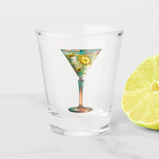 Atomfuturistische Zitrone Olive Martini Mitte des  Schnapsglas (Vorderseite)
