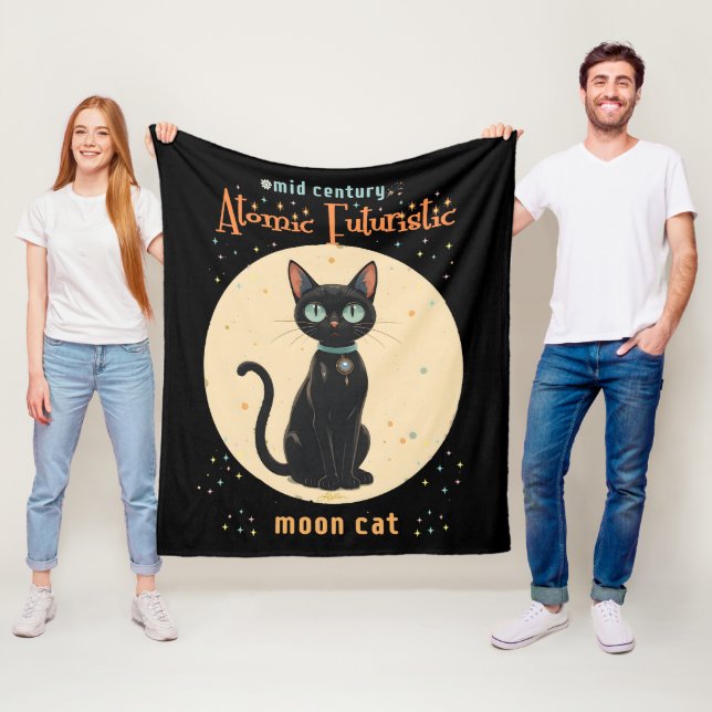 Atomfuturistischer Schwarzer Katzenmond mit Text Fleecedecke (Beispiel)