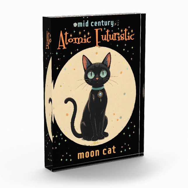 Atomfuturistischer Schwarzer Katzenmond mit Text Fotoblock (Links)
