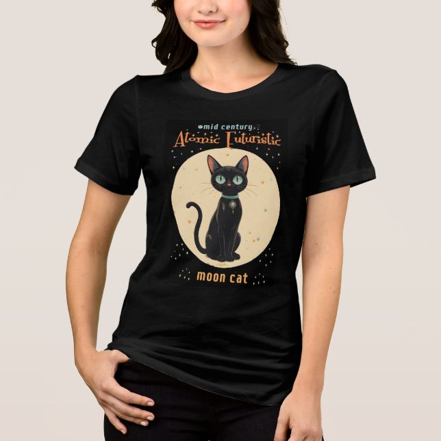 Atomfuturistischer Schwarzer Katzenmond mit Text Tri-Blend Shirt (Vorderseite)