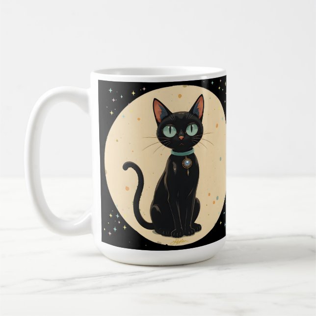 Atomfuturistischer Schwarzkatzenmoon Kaffeetasse (Links)