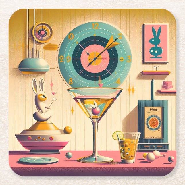Atomfuturistisches Kaninchen Martini Mitte des Jah Rechteckiger Pappuntersetzer (Vorderseite)