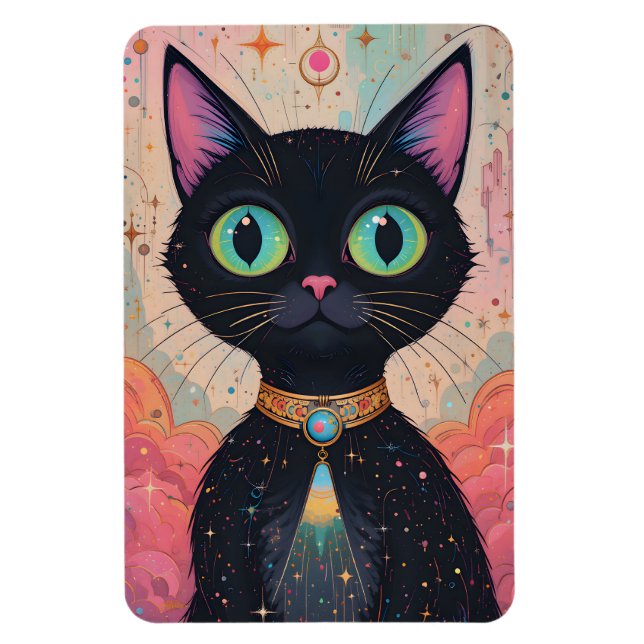 Atomfuturistisches Kosmisches Schwarzes Katzenuniv Magnet (Vertikal)