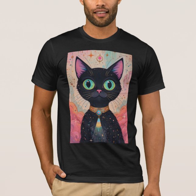 Atomfuturistisches Kosmisches Schwarzes Katzenuniv T-Shirt (Vorderseite)