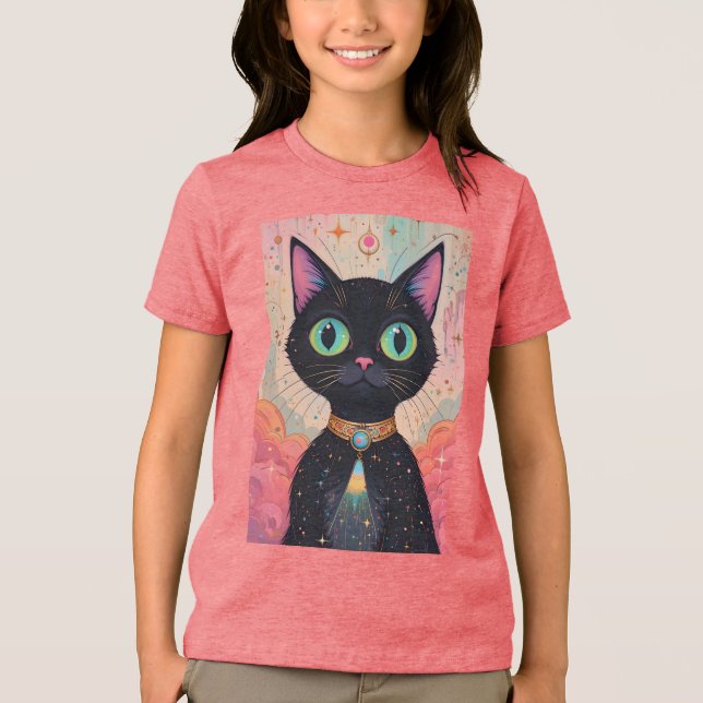 Atomfuturistisches Kosmisches Schwarzes Katzenuniv Tri-Blend Shirt (Vorderseite)