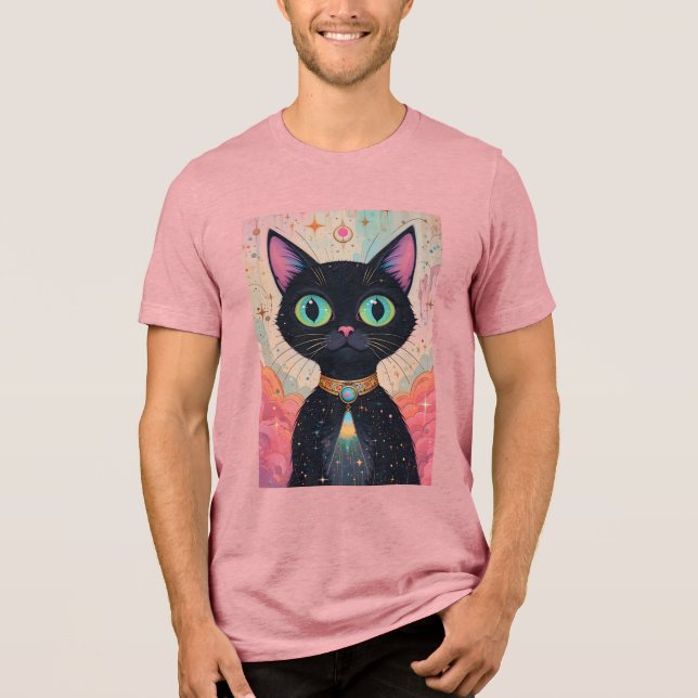 Atomfuturistisches Kosmisches Schwarzes Katzenuniv Tri-Blend Shirt (Vorderseite)