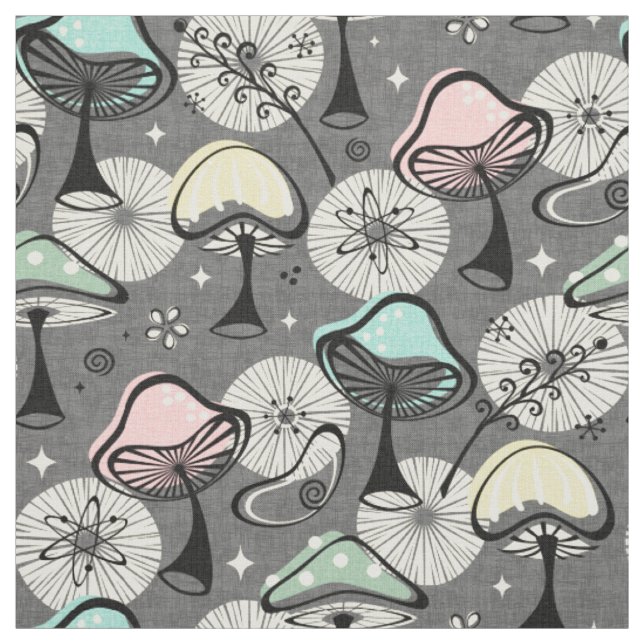 Atomic 50er Mid Mod Pilze Grau ©studioxtine Stoff (Muster)