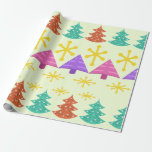 Atomic Äa Christmas Trees Kitsch Light Geschenkpapier<br><div class="desc">Ein modernes Retro-Weihnachtsmuster aus der Mitte des Jahrhunderts. Tacky Art der 50er Jahre mit hellen,  kühnen,  schlecht aufeinander abgestimmten,  hässlichen Farben von Weihnachtsbäumen und Schneeflocken.</div>