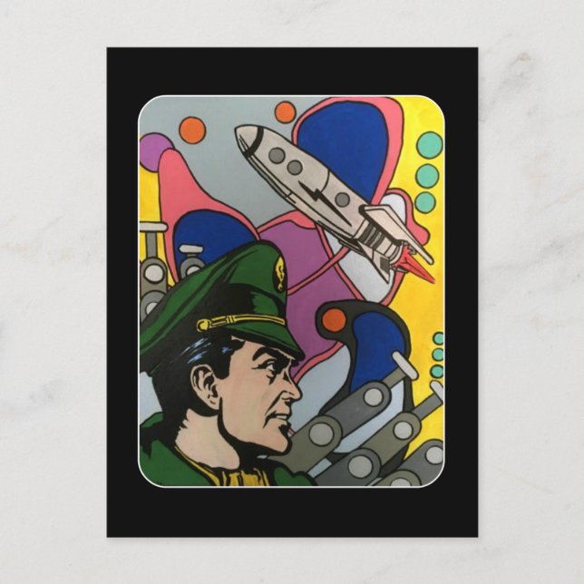 Atomic Abstrakt die Rocket Captain-Malerei auf ein Postkarte (Vorderseite)