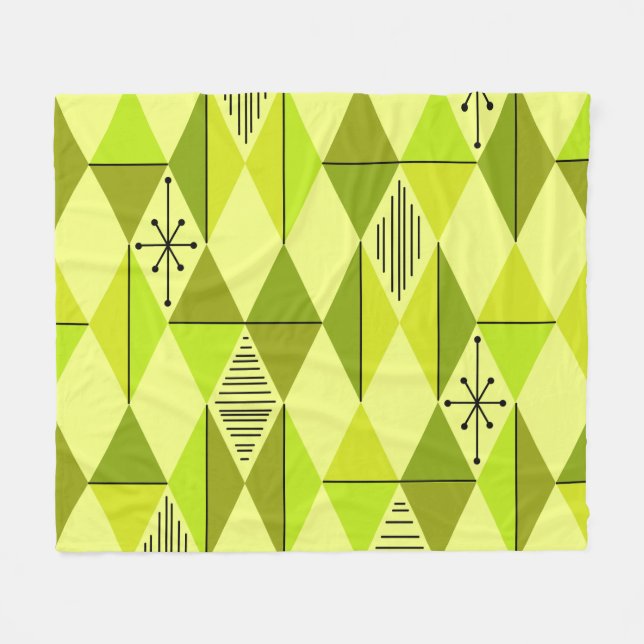 Atomic Age Art Diamonds Chartreuse Fleecedecke (Vorderseite (Horizontal))
