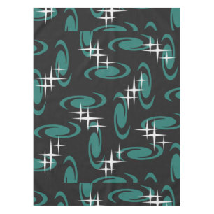 Atomic Age Swirls Stars Pattern Black Teal Tischdecke
