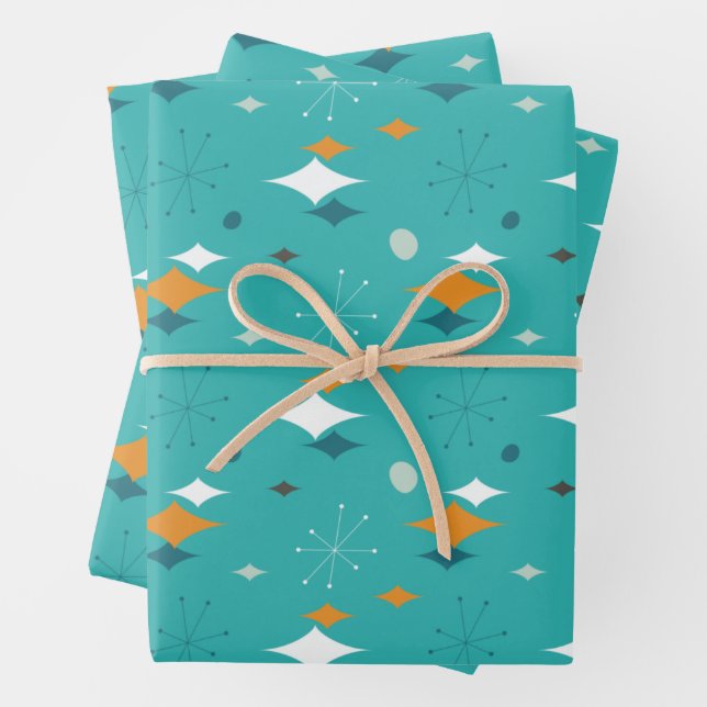 Atomic Birthday Party Mitte des Jahrhunderts Geschenkpapier Set (Beispiel)